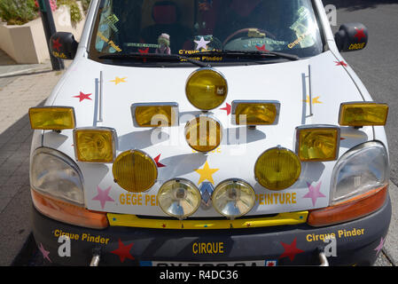 Custom Car or Customized Circus Car with Multiple Headlights Stock Photo