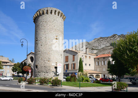 Medieval Stone Tower, the Tour de la Médisance, part of the Medieval City Wall or Fortified Town, built in 1370, Sisteron Provence Stock Photo