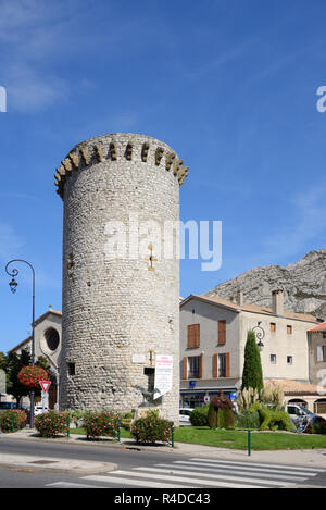 Medieval Stone Tower, the Tour de la Médisance, part of the Medieval City Wall or Fortified Town, built in 1370, Sisteron Provence Stock Photo