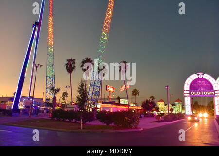 Orlando, Florida. November 08, 2018 Colorful attractions and arch of Old Town main entrance in Kissimmee area. Stock Photo