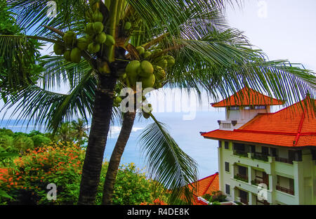 Bali, Indonesia - December 30, 2008: The pools and beach of ocean in Nusa Dua Grand Nikko hotel Stock Photo