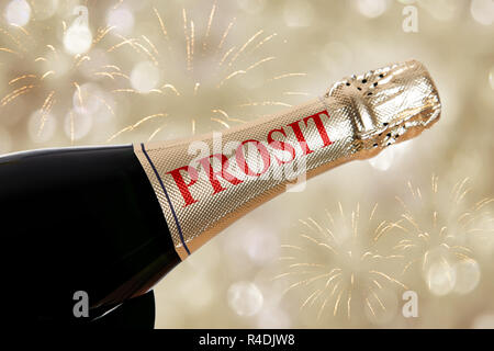 prosit written on bottle Stock Photo