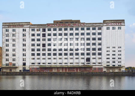 Derelict Millennium Mills building on Royal Victoria Dock, Silvertown, East London UK Stock Photo