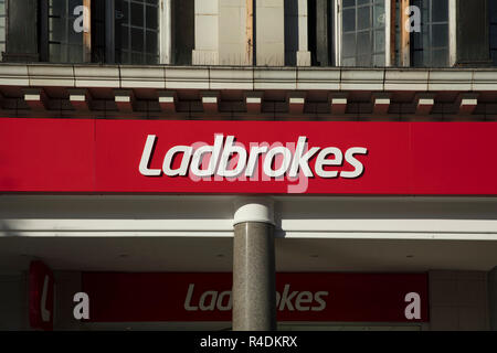 Nottingham, Nottinghamshire, UK: October 2018: Ladbrokes Sign Stock Photo