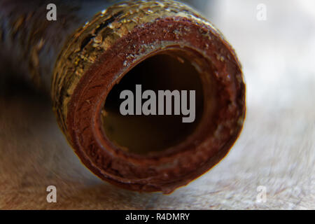 Close up drill pipe thread with pipe dope grease lay down on rig floor ...