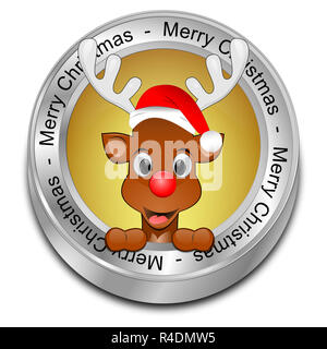 golden Reindeer wishing Merry Christmas Button - 3D illustration Stock Photo