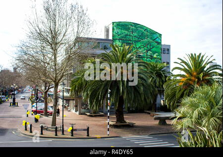 Nelson, New Zealand - August 24, 2017: Upper Trafalgar Street viewed from the Christ Church cathedral. Stock Photo