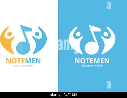 Vector note and people logo combination. Music and family symbol or icon. Unique sound and team logotype design template. Stock Vector