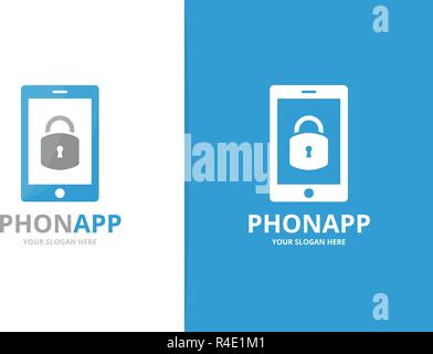 Vector lock and phone logo combination. Safe and mobile symbol or icon. Unique padlock and device logotype design template. Stock Vector
