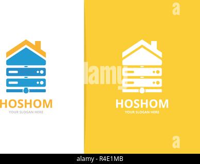Vector host and real estate logo combination. Server and house symbol or icon. Unique data and rent logotype design template. Stock Vector