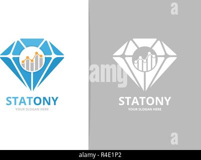 Vector diamond and graph logo combination. Jewelry and diagram symbol or icon. Unique gem and chart logotype design template. Stock Vector