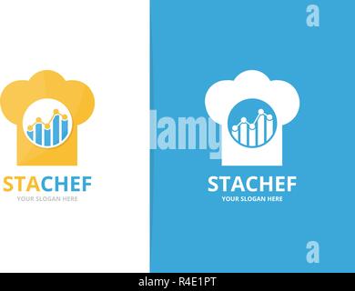 Vector graph and chef hat logo combination. Diagram and kitchen symbol or icon. Unique chart and cook logotype design template. Stock Vector
