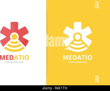 Vector ambulance and wifi logo combination. Medic and signal symbol or icon. Unique emergency and radio logotype design template. Stock Vector