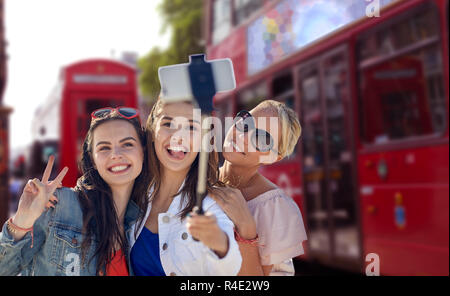 group of smiling women taking selfie in london Stock Photo