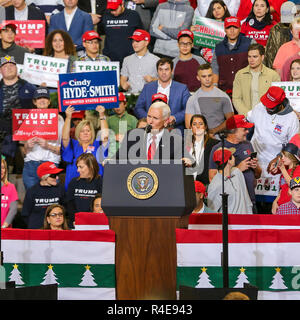 Biloxi, Mississippi, USA. 26th Nov 2018. U.S Vice President Mike Pence speaks at a rally Biloxi Mississippi and spoke before introducing U.S. President Donald Trump.  The President and Vice President  both spoke and showing their support for  GOP Sen. Cindy Hyde-Smith who is in a run-off with Democrat Mike Espy. Pence was also to participate in the round table First Step Act which a bipartisan criminal justice legislation. Credit: Tom Pumphret/Alamy Live News