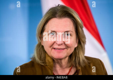 Berlin, Germany. 27th Nov, 2018. Karin Kneissl, Foreign Minister of Austria, spoke at a press conference with Foreign Minister Maas after her talks in the Foreign Office. Credit: Bernd von Jutrczenka/dpa/Alamy Live News Stock Photo