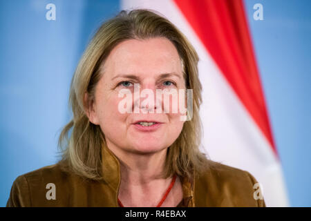 Berlin, Germany. 27th Nov, 2018. Karin Kneissl, Foreign Minister of Austria, spoke at a press conference with Foreign Minister Maas after her talks in the Foreign Office. Credit: Bernd von Jutrczenka/dpa/Alamy Live News Stock Photo