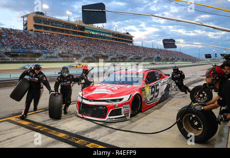 Homestead, Fla, USA. 18th Nov, 2018. Regan Smith, driver of the (95) Dumont JETS Chevrolet, pits during the Monster Energy NASCAR Cup Series Ford EcoBoost 400 Championship at the Homestead-Miami Speedway in Homestead, Fla. Mario Houben/CSM/Alamy Live News Stock Photo