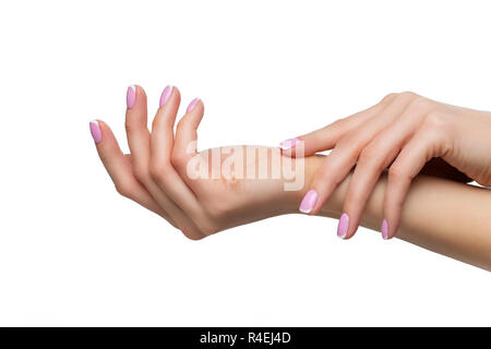 Woman hands with french manicure Stock Photo