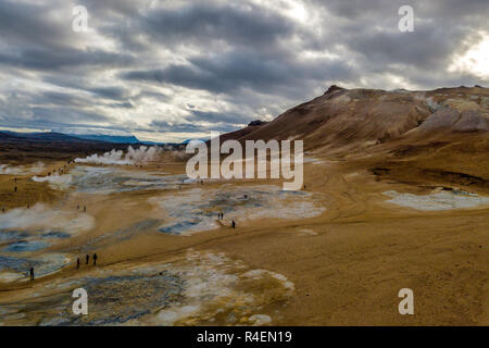 Tourists visiting Hverir Geothermal Area, Northeast Iceland Stock Photo