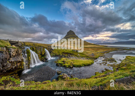 Sunrise at Kirkjufellsfoss, Grundarfjordur, West Iceland Stock Photo