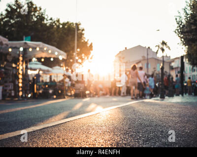 Golden Hour: convival market scene in Southern France at sunset Stock Photo