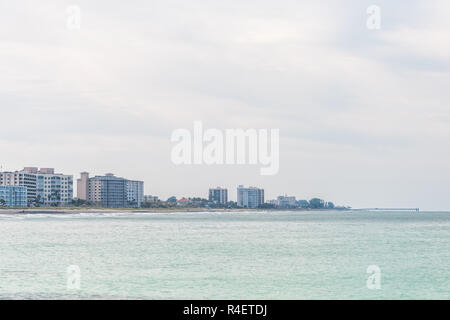 Venice, USA Holiday vacation hotel or condominium apartments in small Florida retirement beach city, town, or village architecture, in gulf of Mexico, Stock Photo