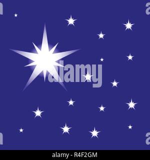 Starry Night Sky, vector isolated on blue background. Christmas star for design, card, invitation, print. Stock Vector