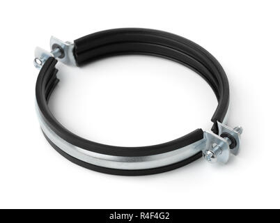 Hose clamp with rubber insert isolated on white Stock Photo