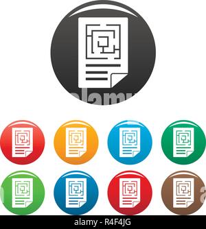 Labyrinth solution icons set 9 color vector isolated on white for any design Stock Vector