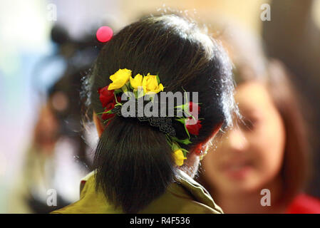 Myanmar's opposition leader Aung San Suu Kyi arrives at Wellington College in Belfast, Northern Ireland, 24 October 2013. Suu Kyi is on a two-week tour of several European countries. Photo/Paul McErlane Stock Photo