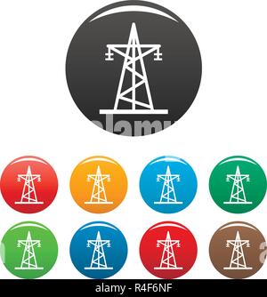Energy electric tower icons set 9 color vector isolated on white for any design Stock Vector