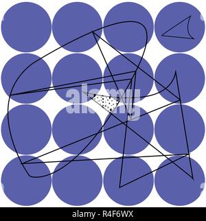 Abstract outline shapes composition on a blue circles background Stock Vector