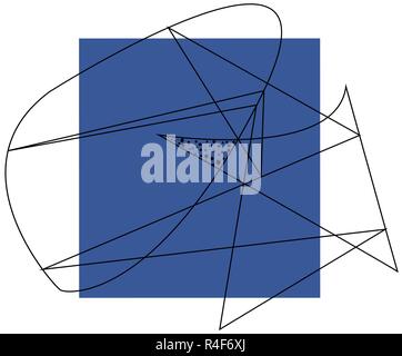 Abstract outline shapes composition on a blue square and white medium background Stock Vector