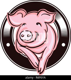 Pig head silhouette, good for the farm or restaurant icon. Vintage logo design