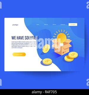 Teamwork business brainstorming Idea concept with big yellow light bulb lamp. Modern flat design concept of web page design for website Stock Vector
