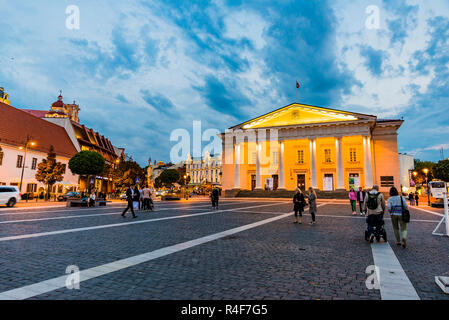 Vilnius Town Hall in the square of the same name in the Old Town of Vilnius. The current Vilnius Town Hall was rebuilt in neoclassical style according Stock Photo