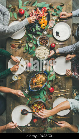 Traditional Christmas, New Year holiday celebration party dinner, vertical composition Stock Photo