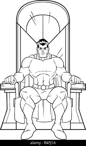 Superhero on Throne Line Art Stock Vector