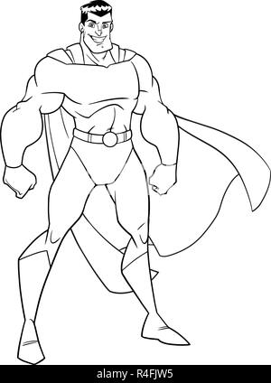 Superhero Standing Tall Line Art Stock Vector