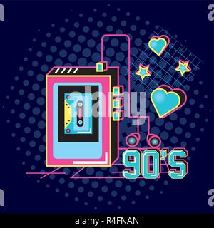walkman with headphones of nineties retro vector illustration design Stock Vector