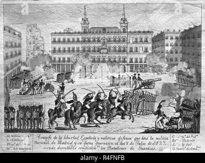 7 DE JULIO DE 1822 EN LA PLAZA MAYOR DE MADRID - GRABADO SIGLO XIX. Location: PRIVATE COLLECTION. Stock Photo
