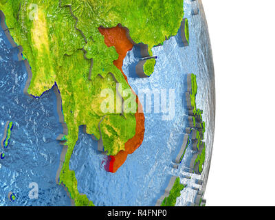 Vietnam in red on Earth Stock Photo