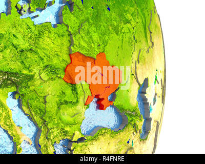 Ukraine in red on Earth Stock Photo