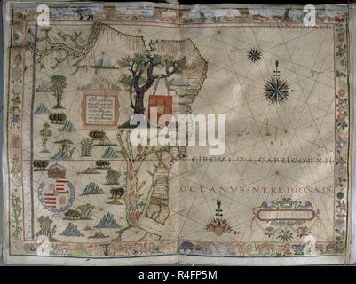 MAPA DE BRASIL - ATLAS PORTULANO - 1568. Author: VAZ DOURADO FERNAO. Location: PRIVATE COLLECTION. MADRID. SPAIN. Stock Photo