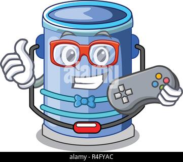 Gamer cylinder bucket with handle on cartoon Stock Vector