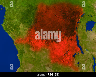 Democratic Republic of Congo highlighted in red on physical map. 3D ...