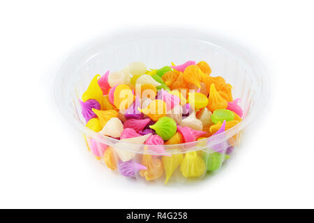 Aalaw candy / colourful candies sweets dessert candy in cup isolated on white background / thai traditional sweet dessert Stock Photo