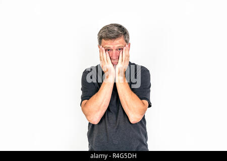Man having problems, Isolated over white background Stock Photo