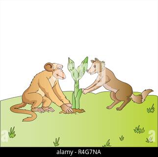clipart monkey and fox Stock Vector